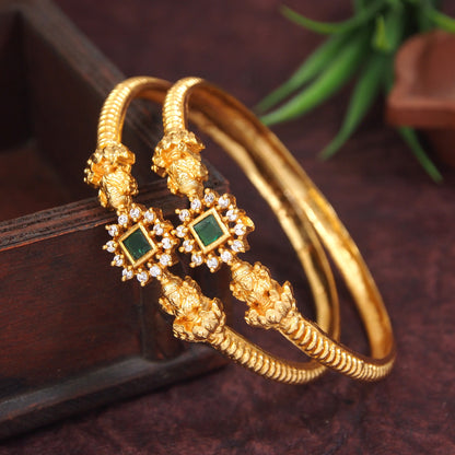 American Diamond Gold Temple Brass Bangle (Pack of 2)