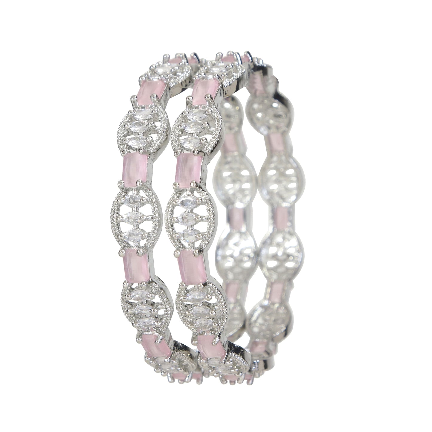 American Diamond Pink Silver-Plated Bangles (Pack of 2)