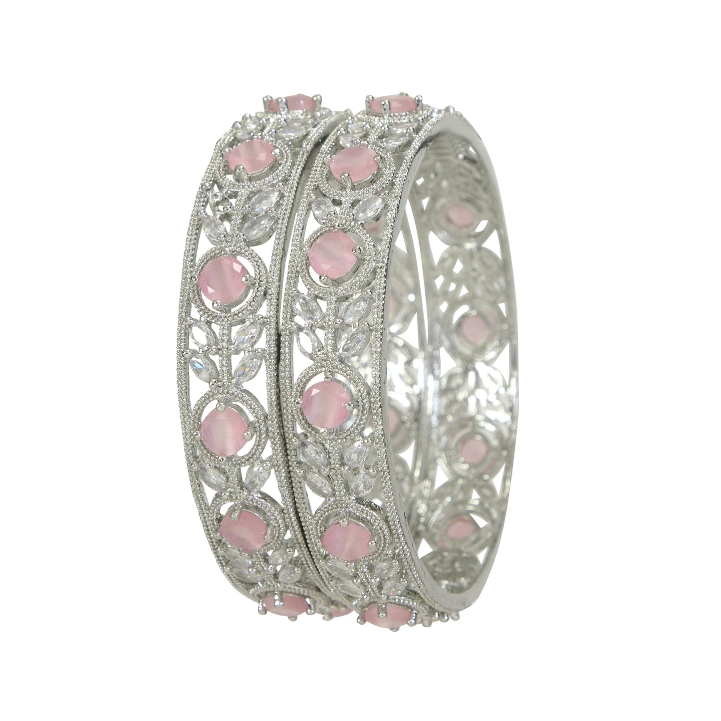 Pink-White American Diamond Silver-Plated Bangles (Pack of 2)