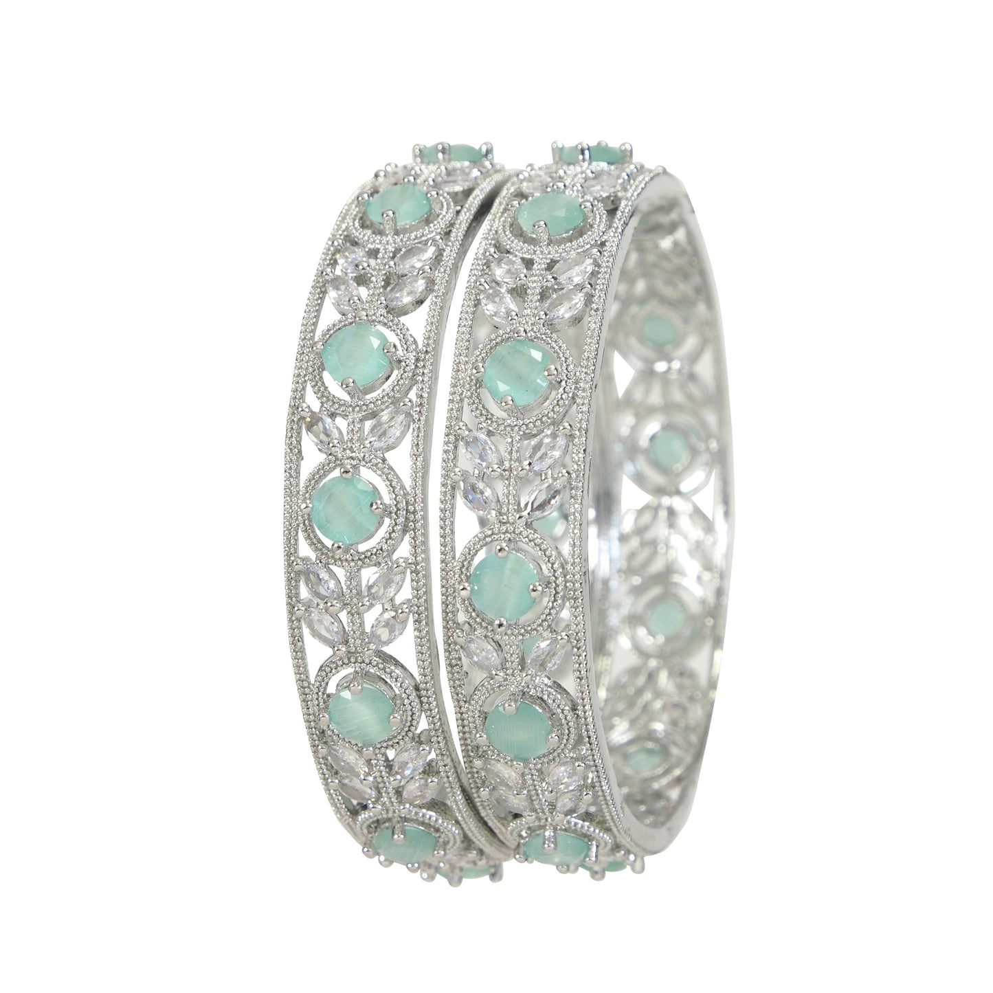 Mint-White American Diamond Silver-Plated Bangles (Pack of 2)