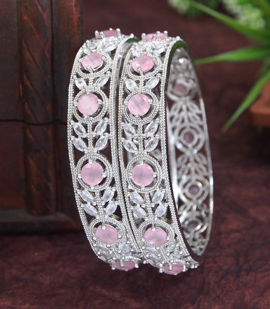 Pink-White American Diamond Silver-Plated Bangles (Pack of 2)