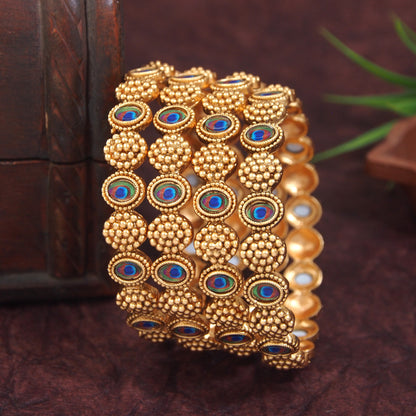 Exquisite Handcrafted Brass Bangle with Peacock Motif ? Antique Gold Finish