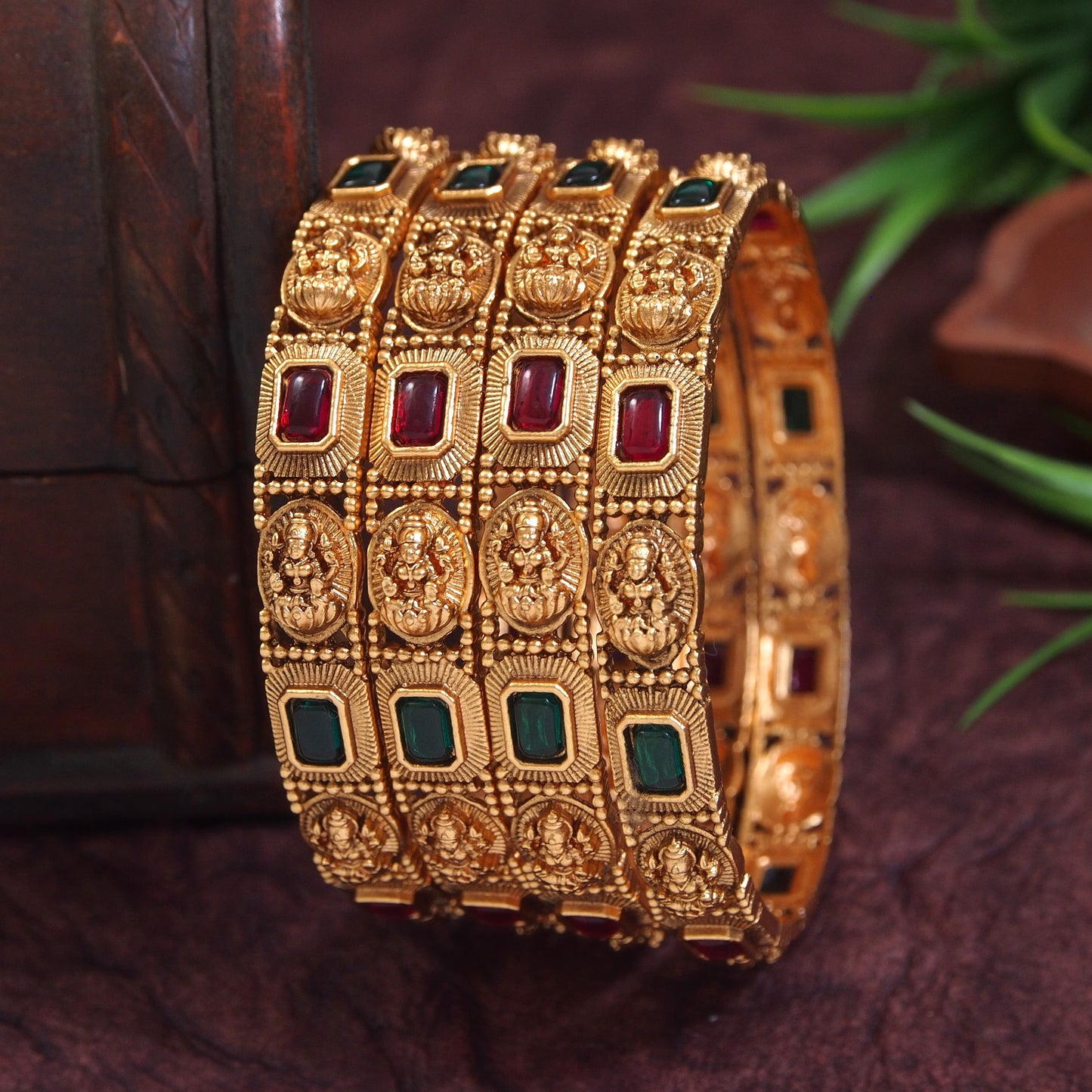 Laxmi Temple Matte Finish Bangle Set (Pack of 4)