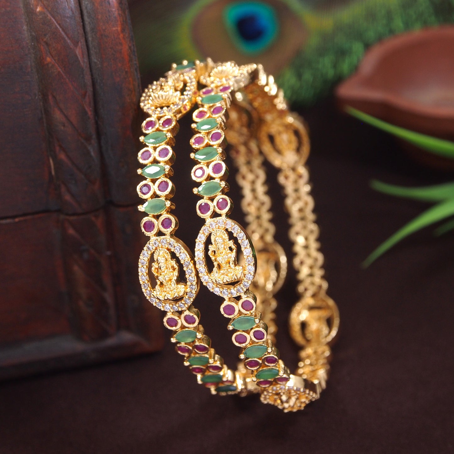 Micro Gold AD Brass Bangle with Laxmi Design ? Traditional Temple Jewelry
