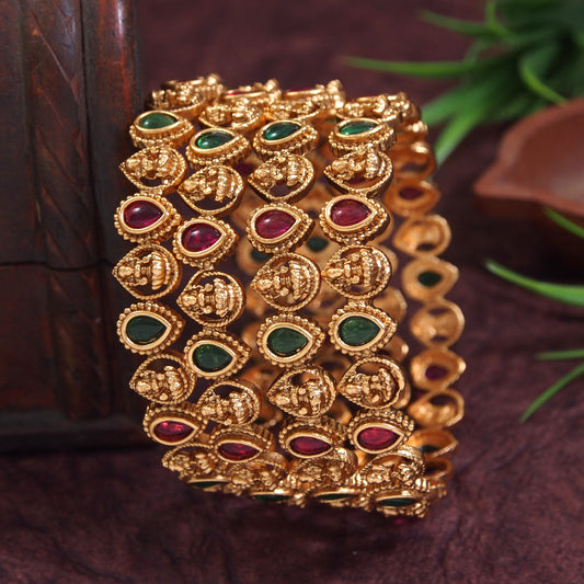 Laxmi Temple Matte Finish Bangle Set (Pack of 4)