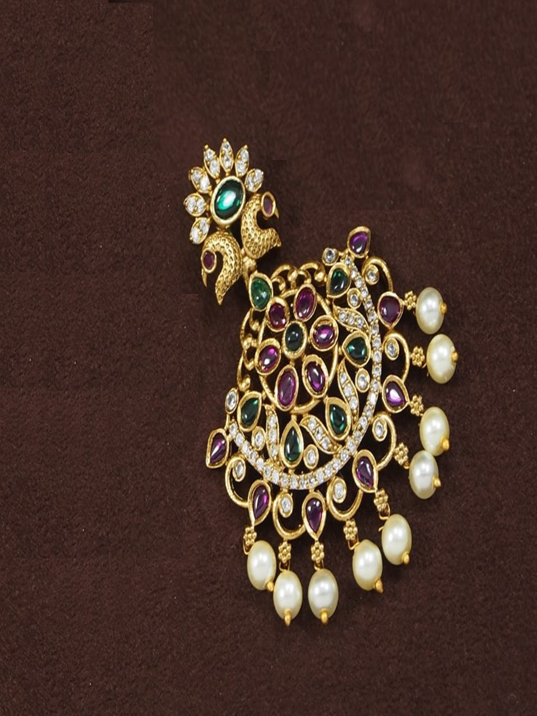 Traditional Peacock Pendant & Earrings Set with Pearls and Stones