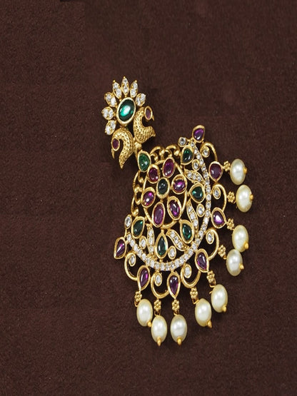 Traditional Peacock Pendant & Earrings Set with Pearls and Stones