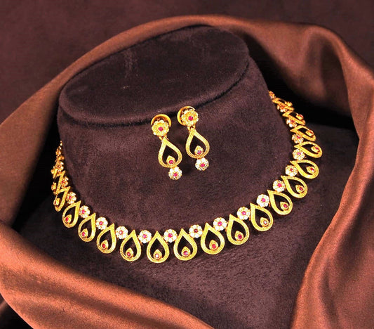 Orna American Diamond Brass Matte Finish Necklace Set