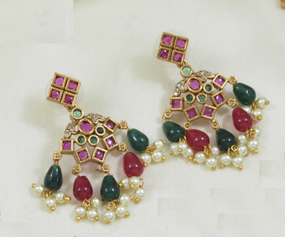 Traditional Ruby and Emerald Kundan Necklace Set with Earrings