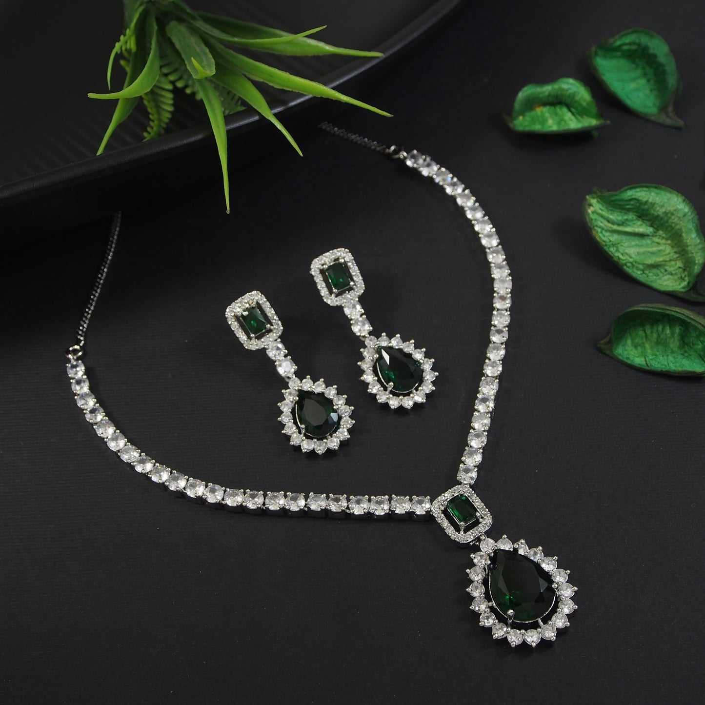 Orna Zircom American Diamond Silver Necklace Set