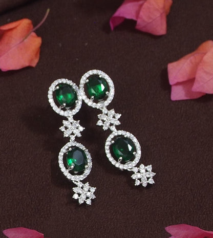 Elegant Green & White American Diamond Silver-Plated Necklace Set