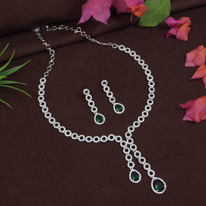 Elegant American Diamond Necklace Set with Green & White Stones