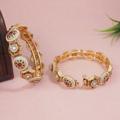 Exquisite Brass Screw Bangle Kada with Meenakari & AD Work ? Traditional Openable Kada