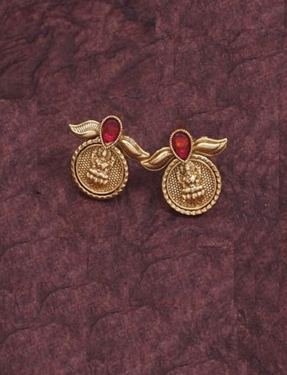 Antique Gold Matte Plated Mangalsutra Set with Coin Pendant & Red Stone Accents