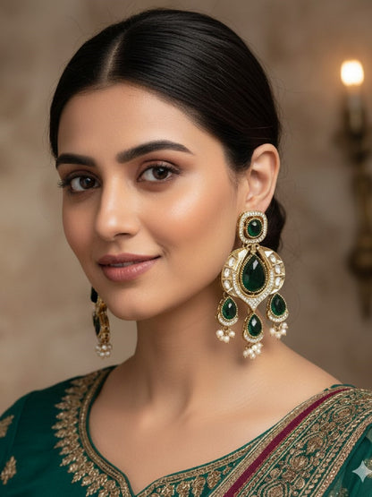 Traditional Chandbali Earrings with Pearl Drops