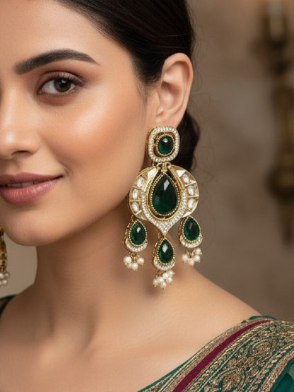 Traditional Chandbali Earrings with Pearl Drops