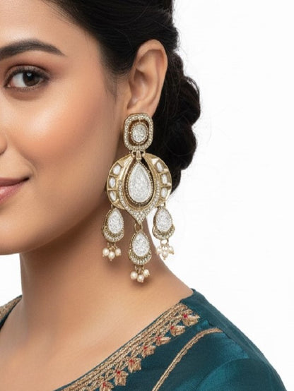Traditional Chandbali Earrings with Pearl Drops