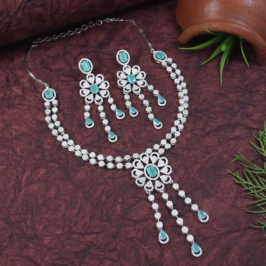 Zircon Mint Silver Brass Necklace