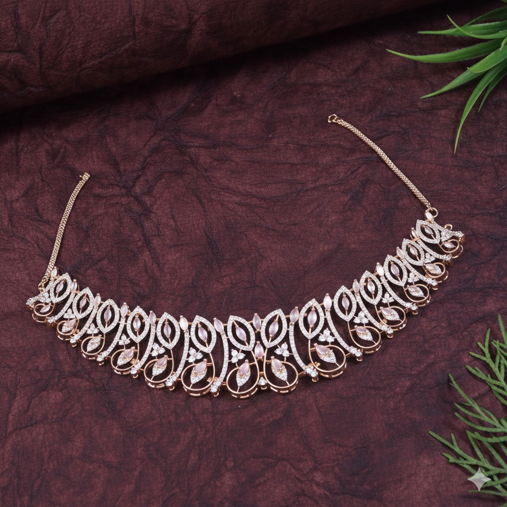 Zircon Rose Gold Brass Chokar Necklace