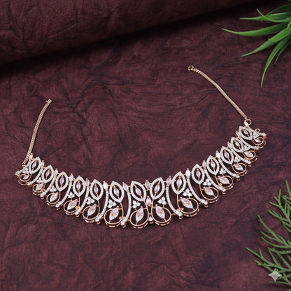 Zircon Rose Gold Brass Chokar Necklace