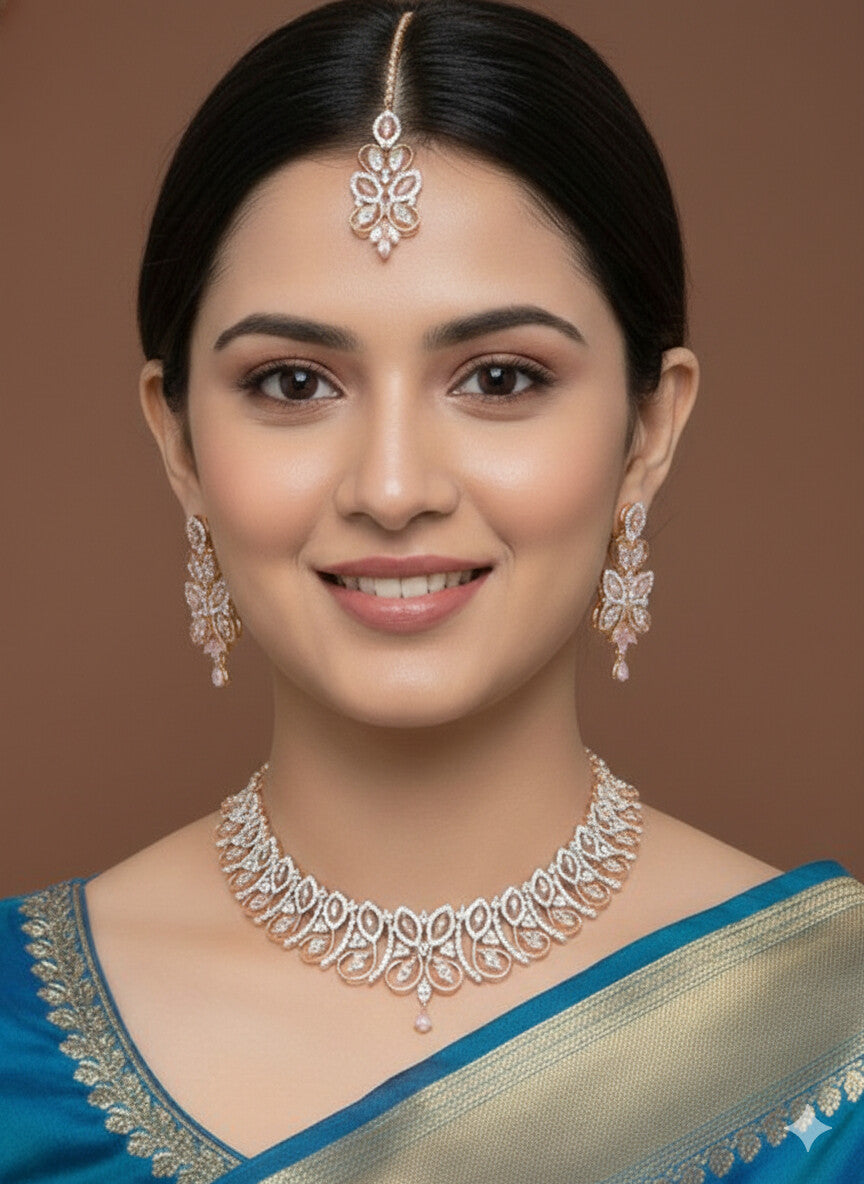 Zircon Rose Gold Brass Chokar Necklace
