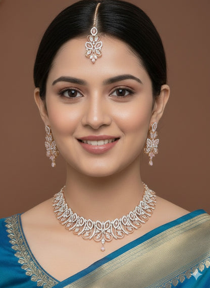 Zircon Rose Gold Brass Chokar Necklace