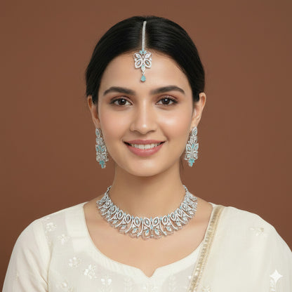 Zircon Silver Brass Chokar Necklace