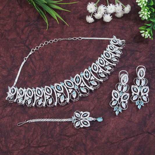 Zircon Silver Brass Chokar Necklace