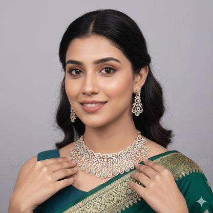 Zircon Rose Gold Mint Brass Chokar Necklace