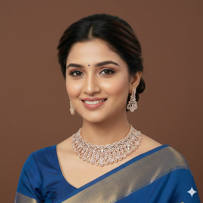 Zircon Rose Gold Pink Brass Chokar Necklace