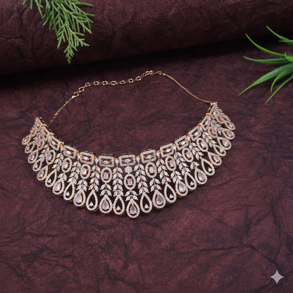 Zircon Rose Gold Pink Brass Chokar Necklace