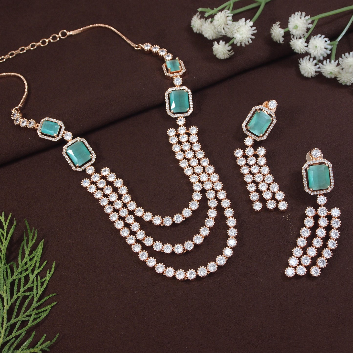 Three Layer Zircon Necklace Set