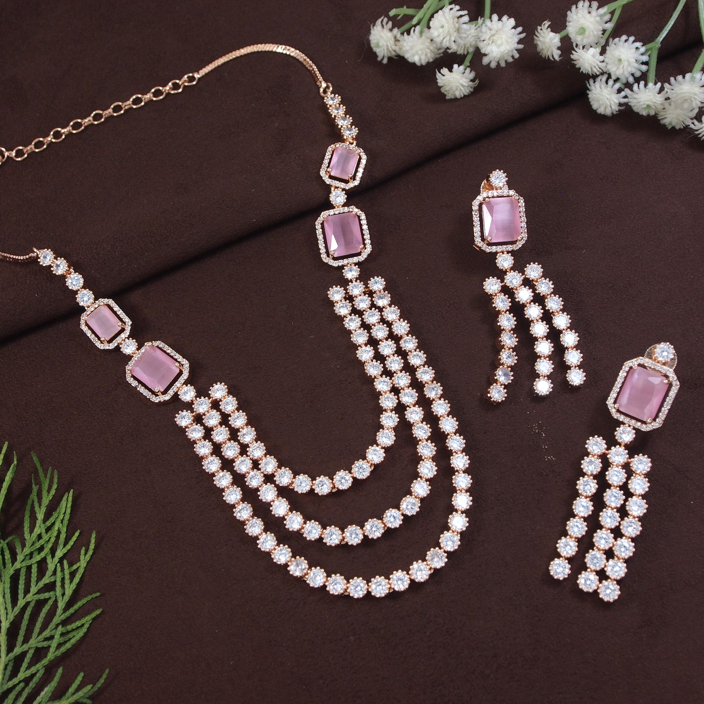 Three Layer Zircon Necklace Set