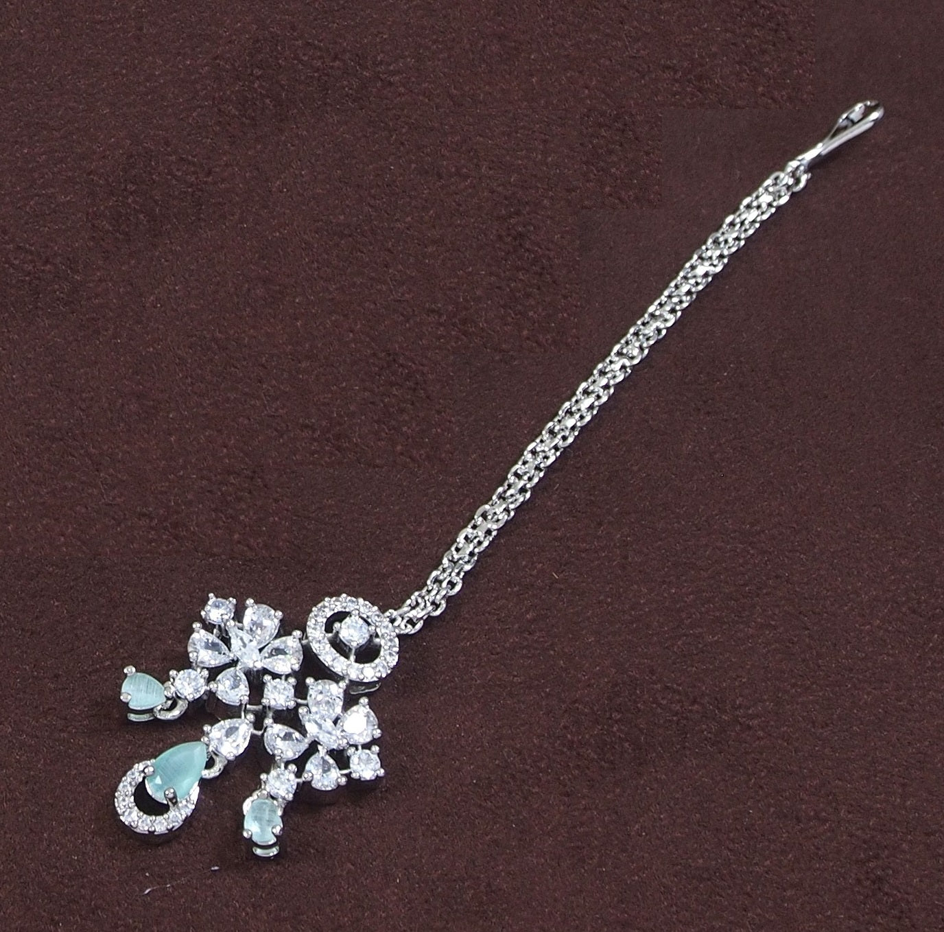 Zircon Mint Silver Brass Chokar Necklace