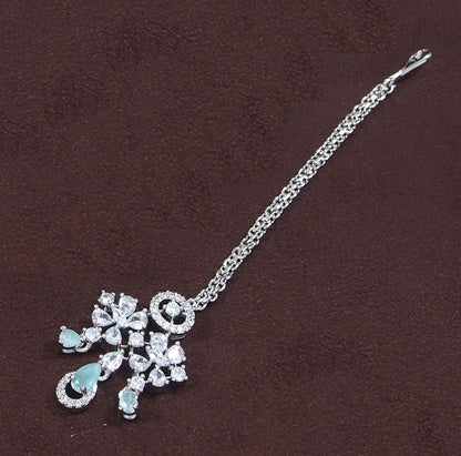 Zircon Mint Silver Brass Chokar Necklace