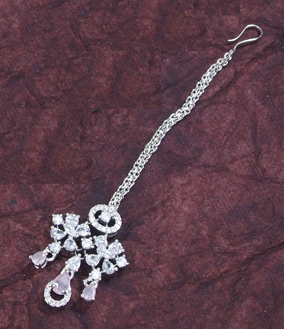 Zircon Pink Silver Brass Chokar Necklace