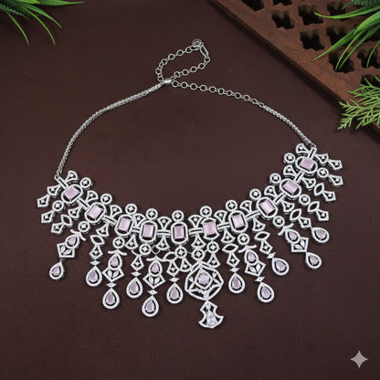 Zircon Pink Silver Brass Chokar Necklace