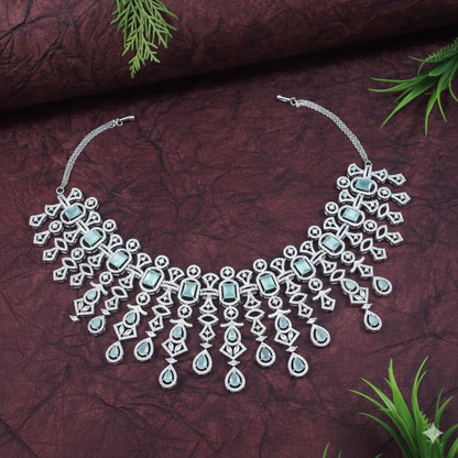 American Diamond Mint Zircon Silver Necklace Set