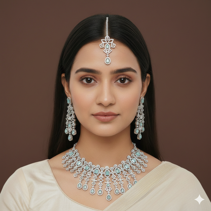 American Diamond Mint Zircon Silver Necklace Set