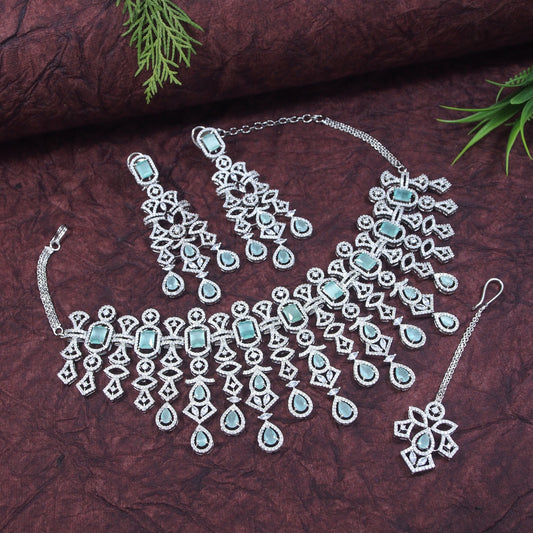 American Diamond Mint Zircon Silver Necklace Set