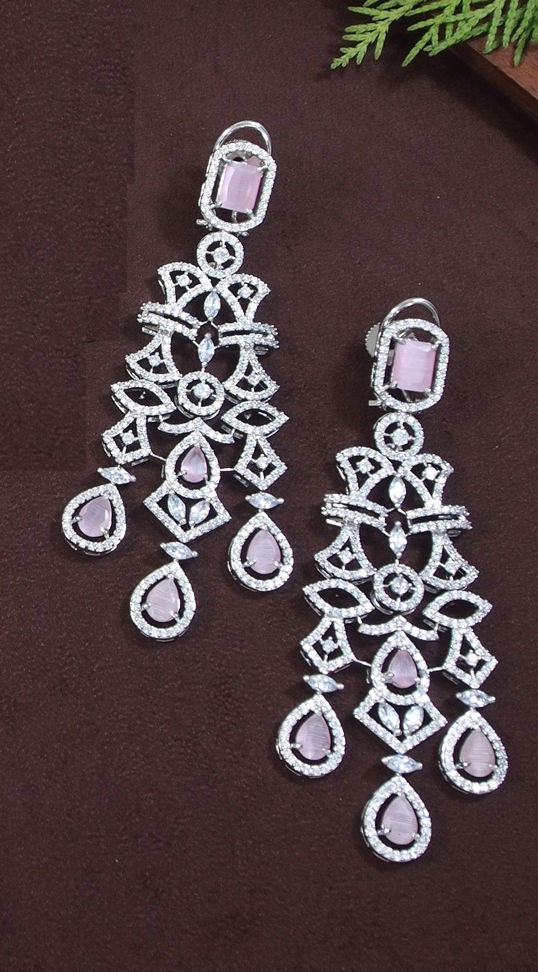 American Diamond Pink Zircon Silver Necklace Set