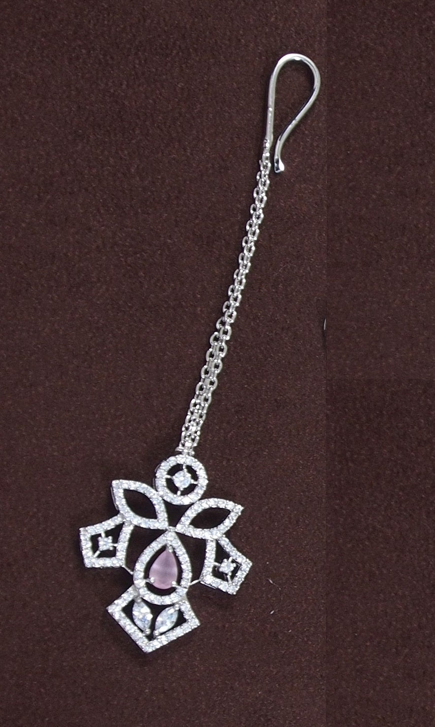 American Diamond Pink Zircon Silver Necklace Set