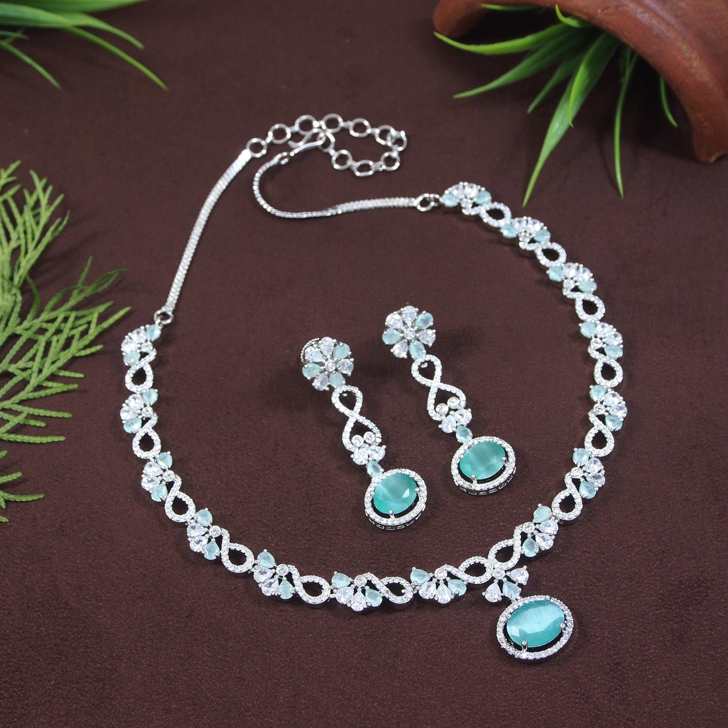 Zircon Silver Chokar Necklace Set