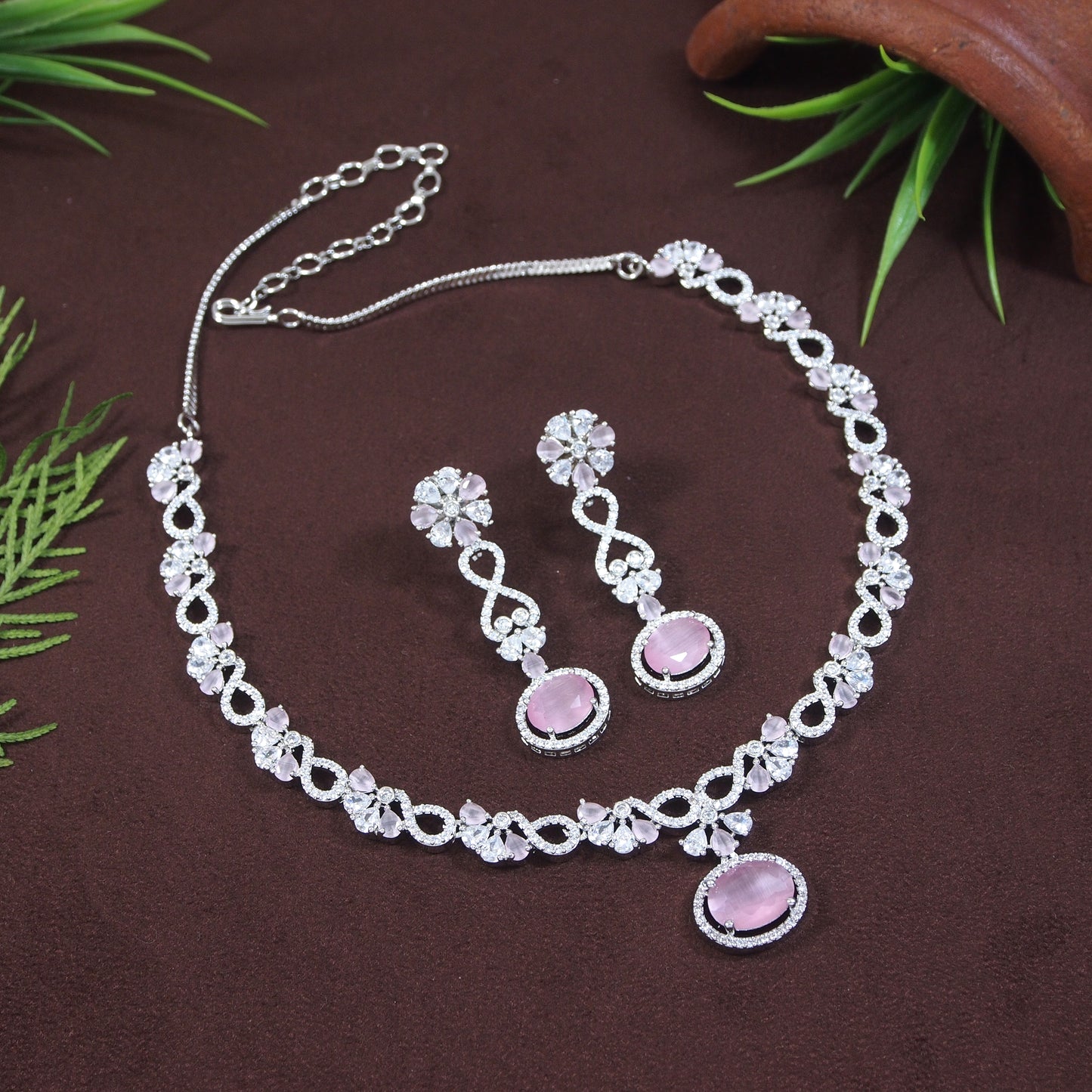 Zircon Silver Chokar Necklace Set