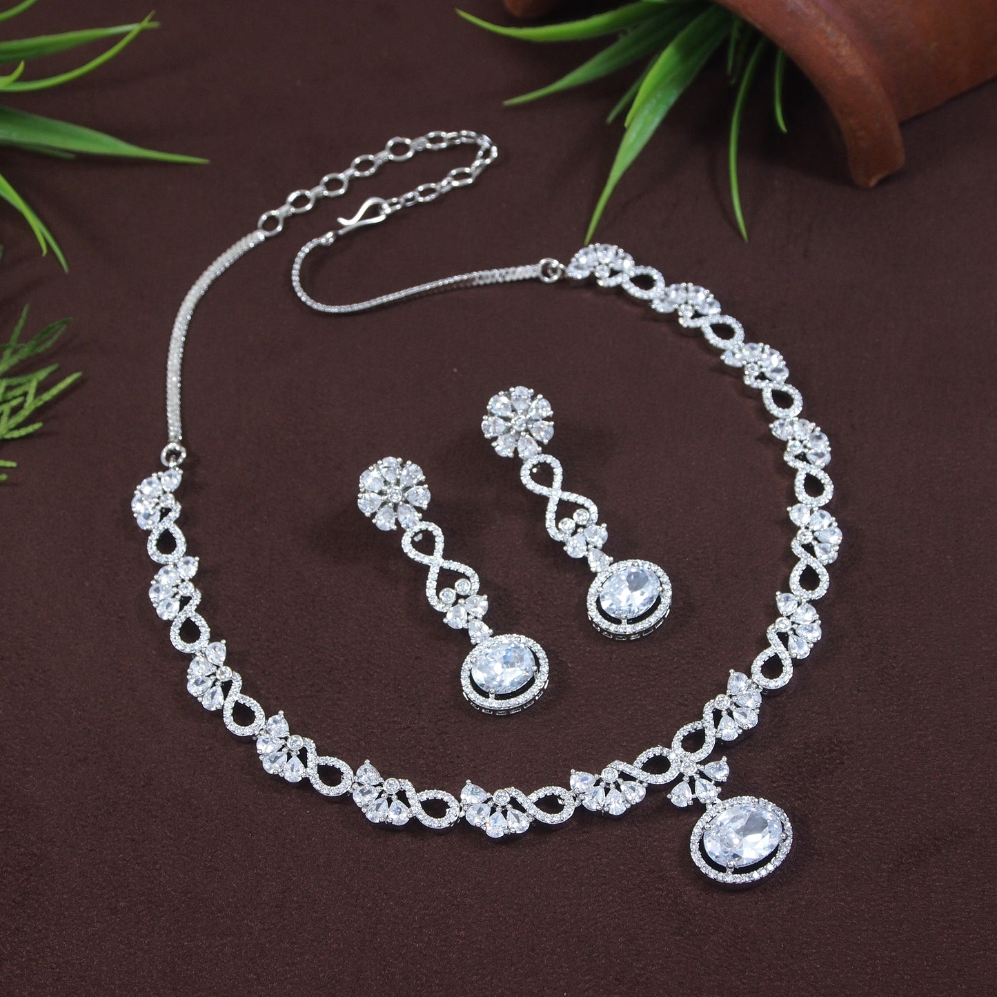 Zircon Silver Chokar Necklace Set