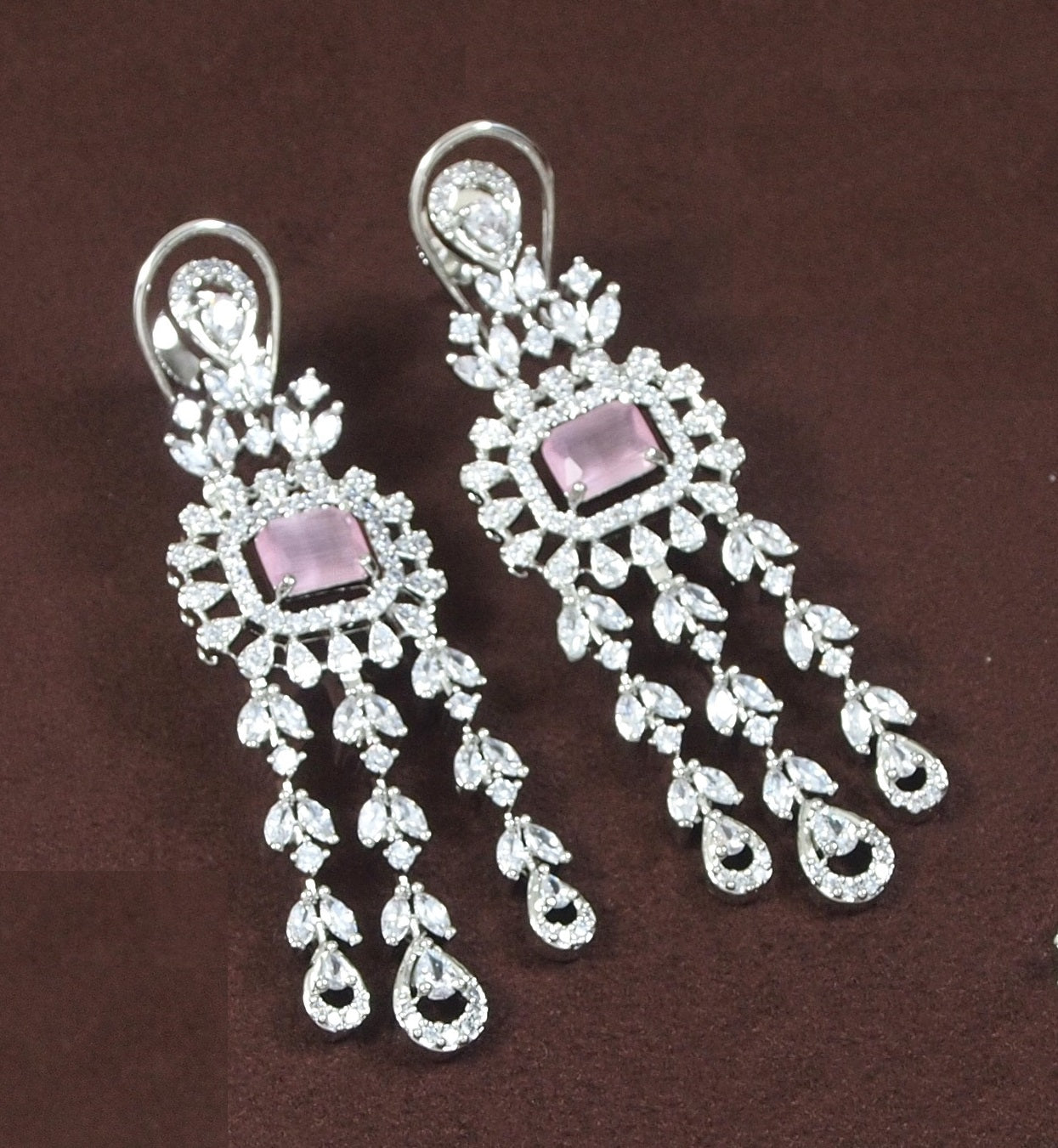 American Diamond Pink Zircon Silver Necklace Set