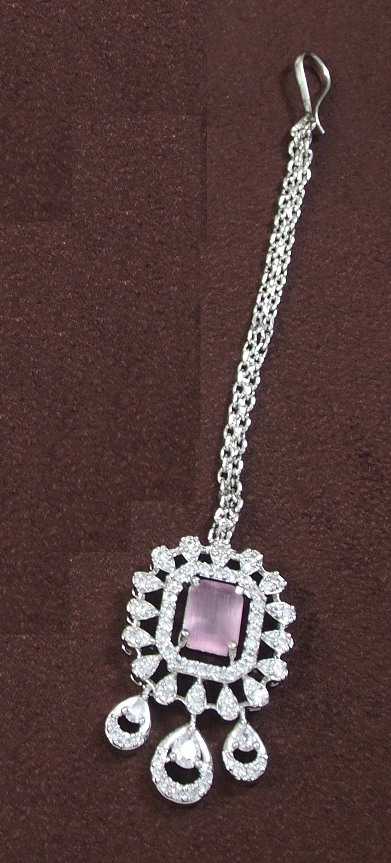 American Diamond Pink Zircon Silver Necklace Set