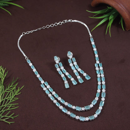Two Layer Zircon Silver Necklace Set