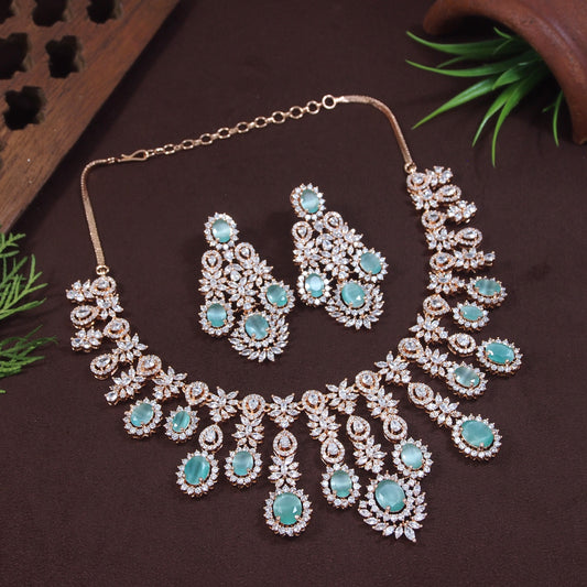 American Diamond Mint Zircon Rose Gold Necklace Set