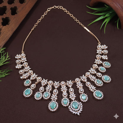 American Diamond Mint Zircon Rose Gold Necklace Set